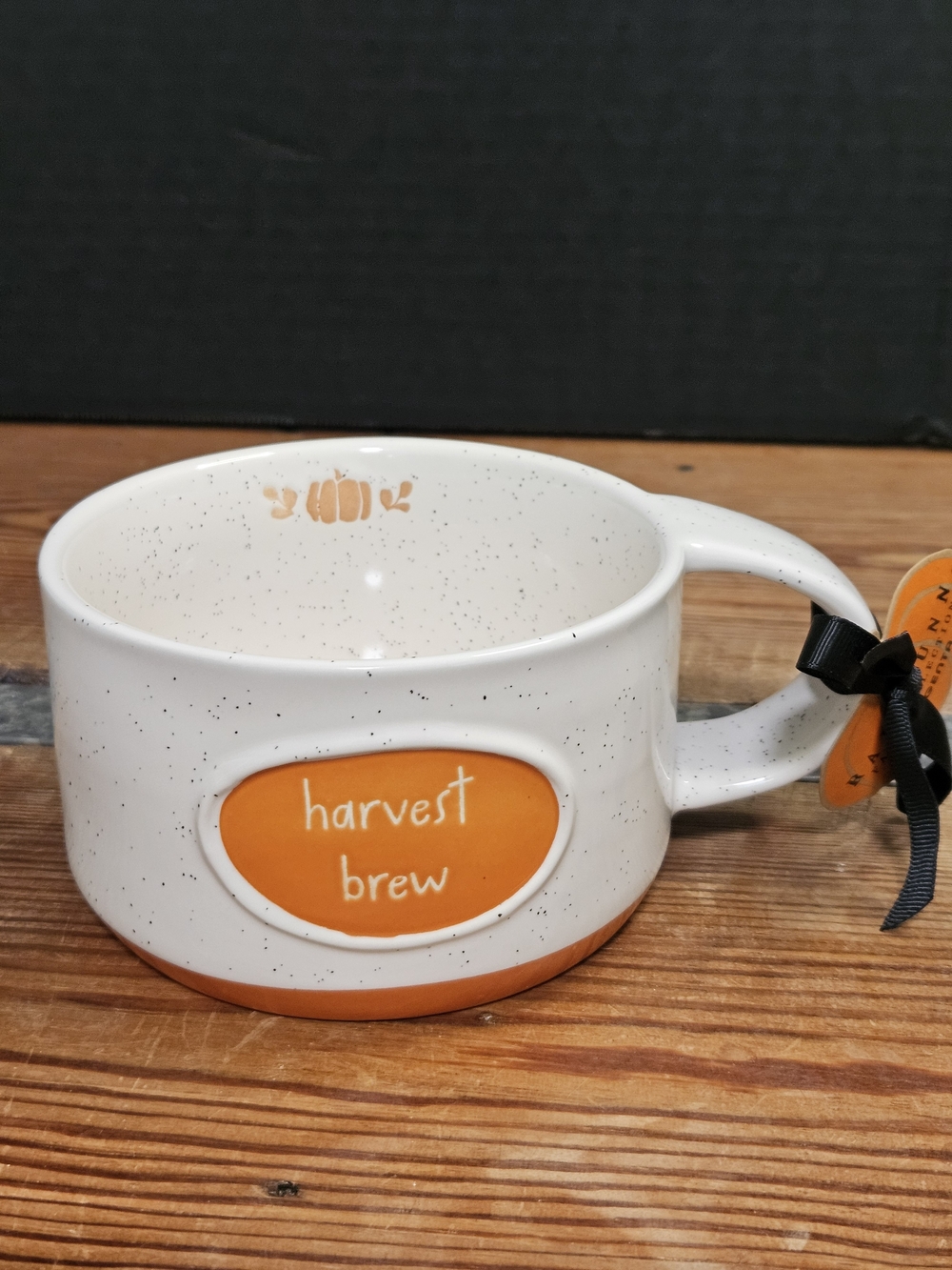 Rae Dunn Harvest Brew Speckled Ceramic Cappuccino Mug - White and Orange